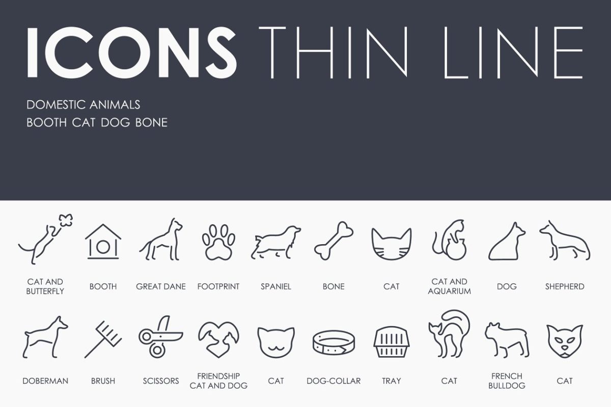 家养宠物图标素材 Domestic animals thinline icons