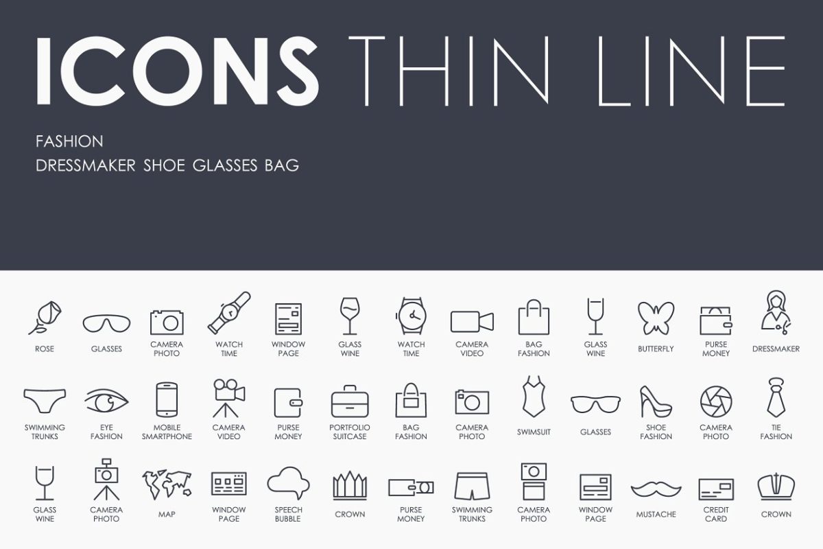 时尚矢量图标下载 Fashion thinline icons