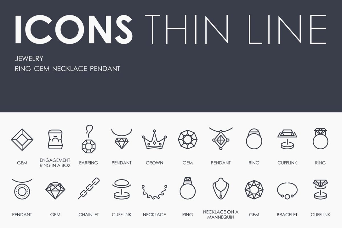 珠宝矢量图标素材 Jewelry thinline icons