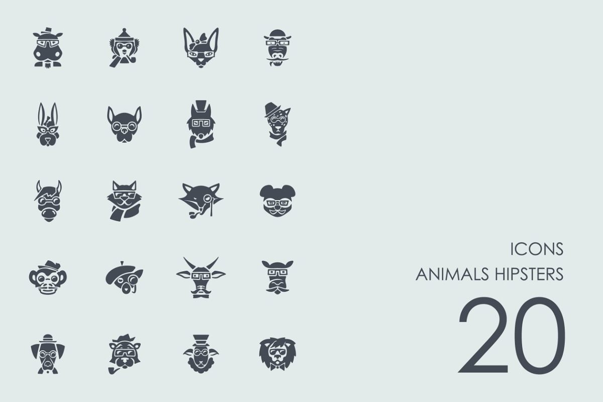 潮人的动物图标 Animals hipsters icons
