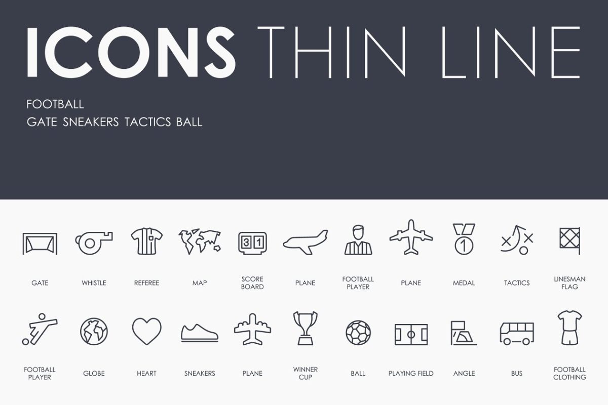 足球矢量图标素材 Football thinline icons