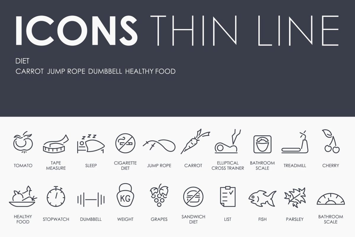 饮食矢量图标素材 Diet thinline icons