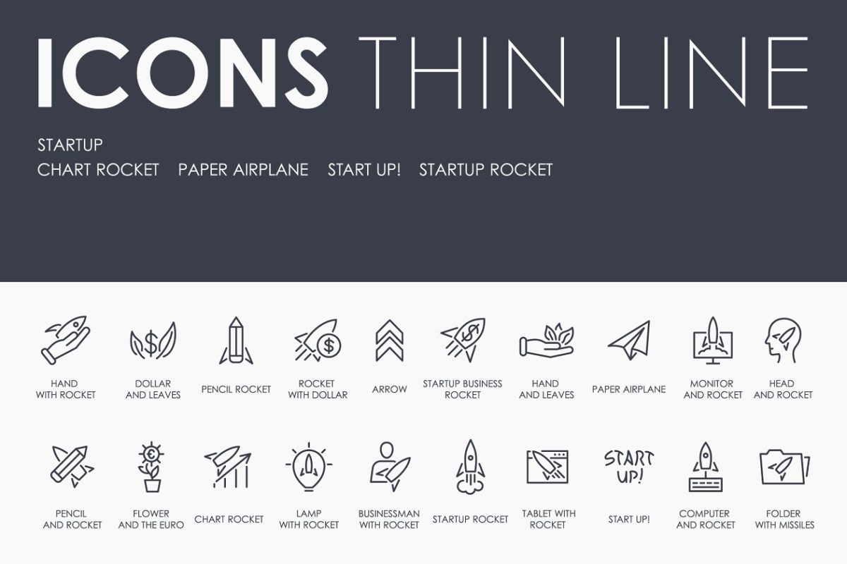 火箭启动图标素材 Startup thinline icons