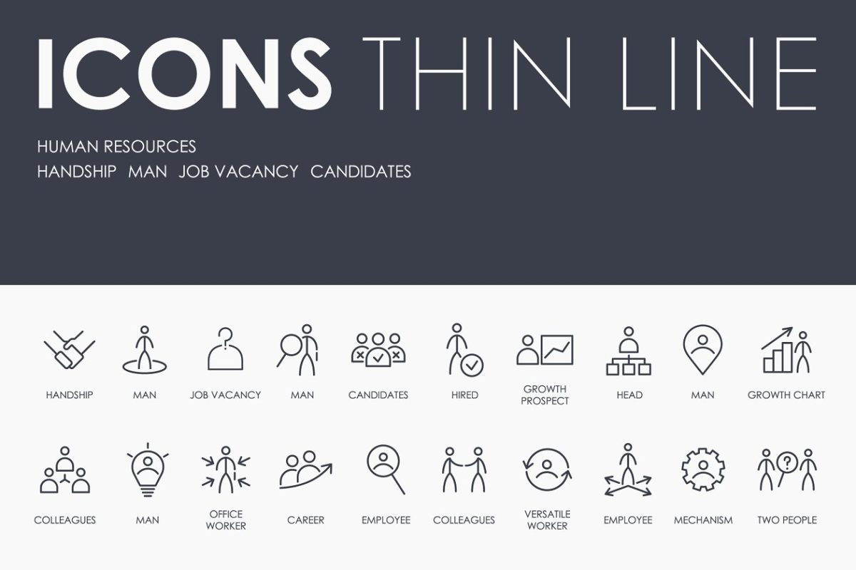 人力资源矢量图标设计 Human resources thinline icons