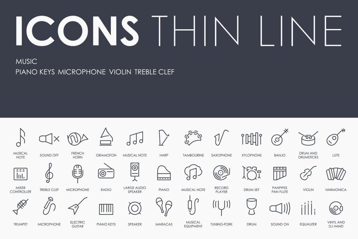 音乐矢量图标下载 Music thinline icons