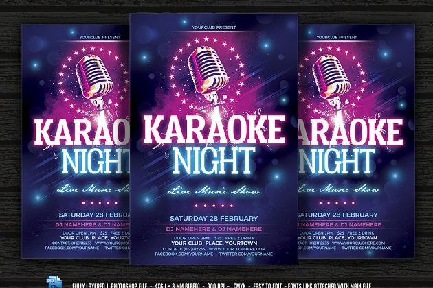 歌唱比赛海报模板 Karaoke Night