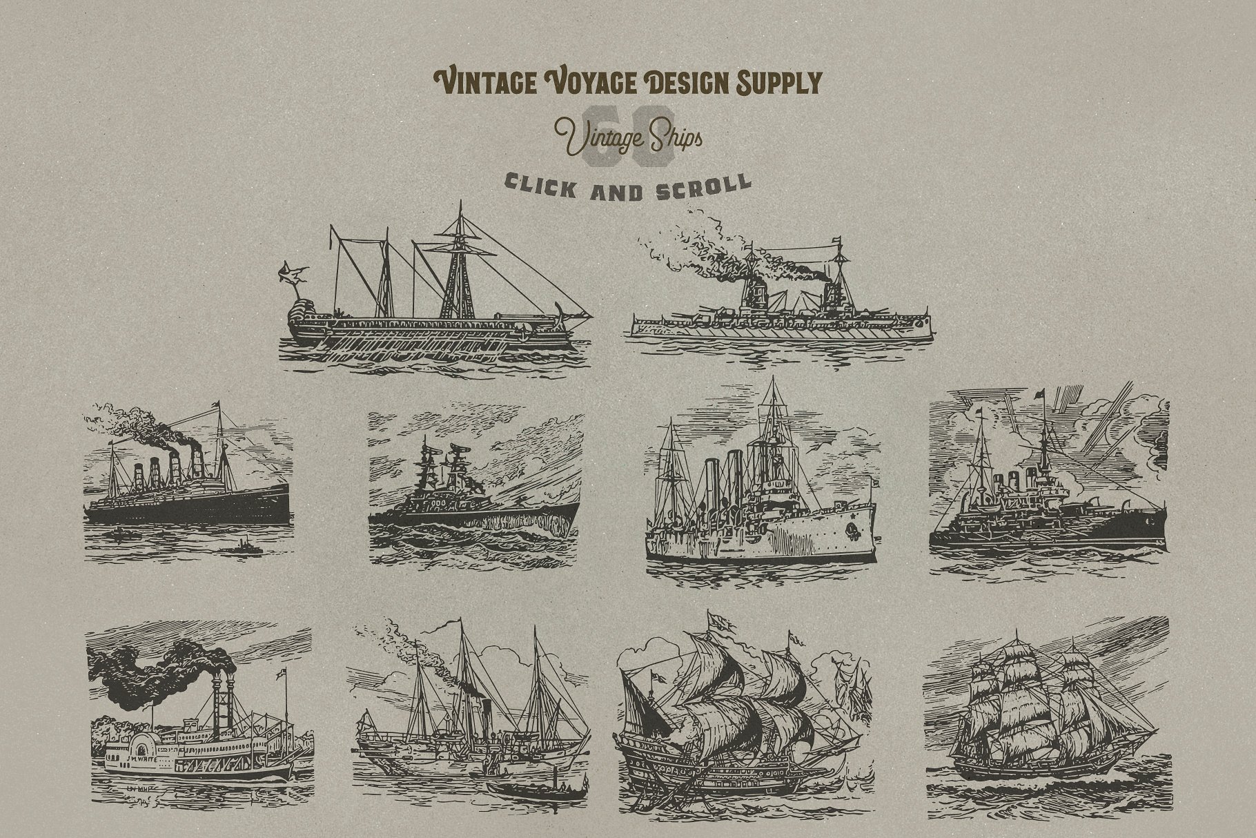 经典霸气的航海素描元素素材 Anchors Aweigh • 60 Vintage Ships