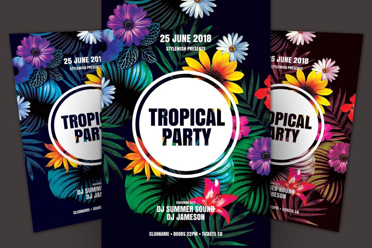 热带派传单海报模板 Tropical Party Flyer Template