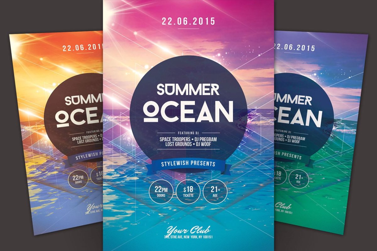 夏天海边海报模板 Summer Ocean Flyer Template