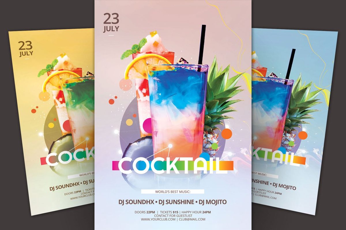 鸡尾酒宣传单模板 Cocktail Flyer Template