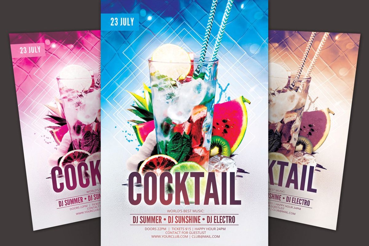 夏季鸡尾酒会海报模板 Cocktail Flyer Template