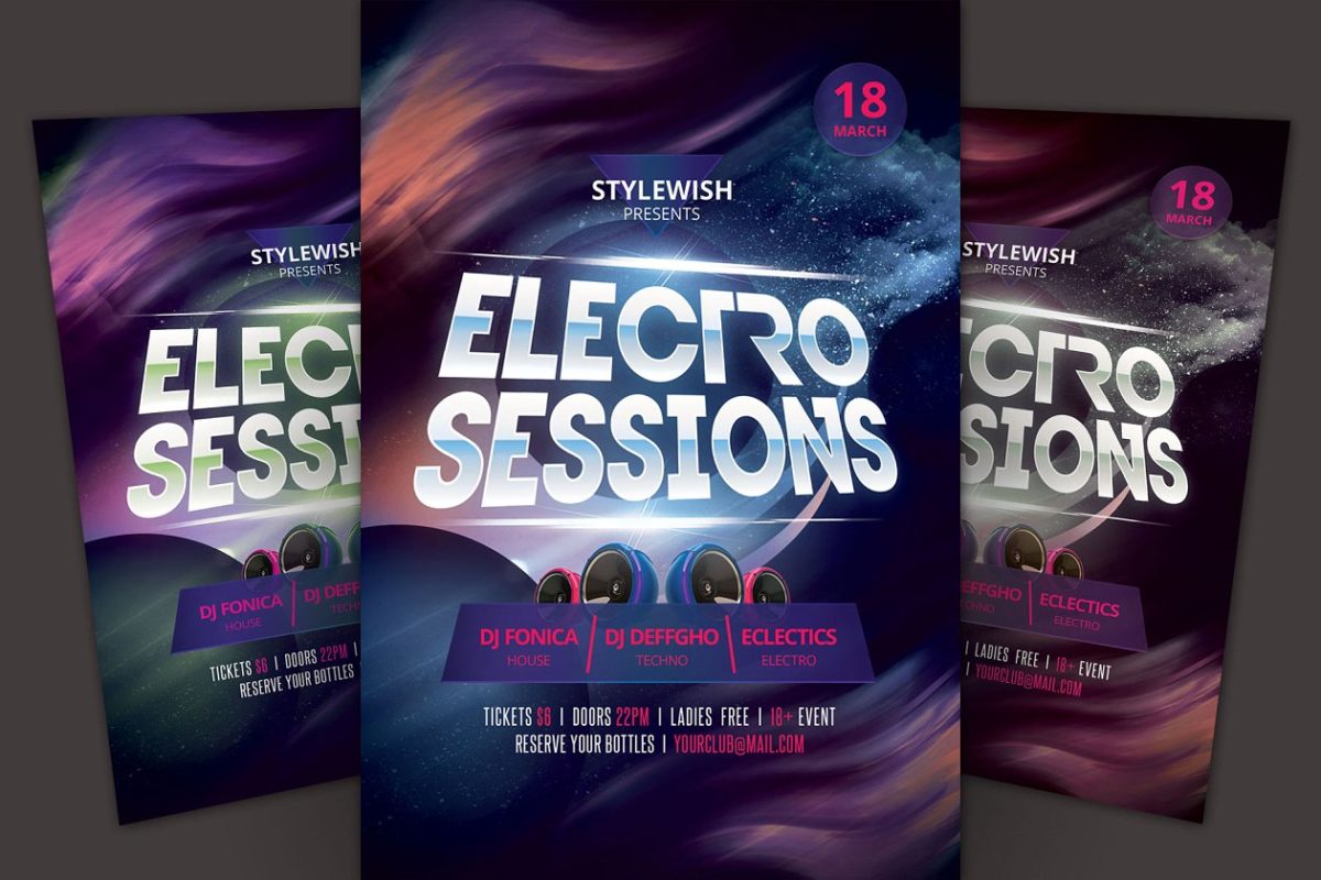 电子会议传单海报模板 Electro Sessions Flyer Template