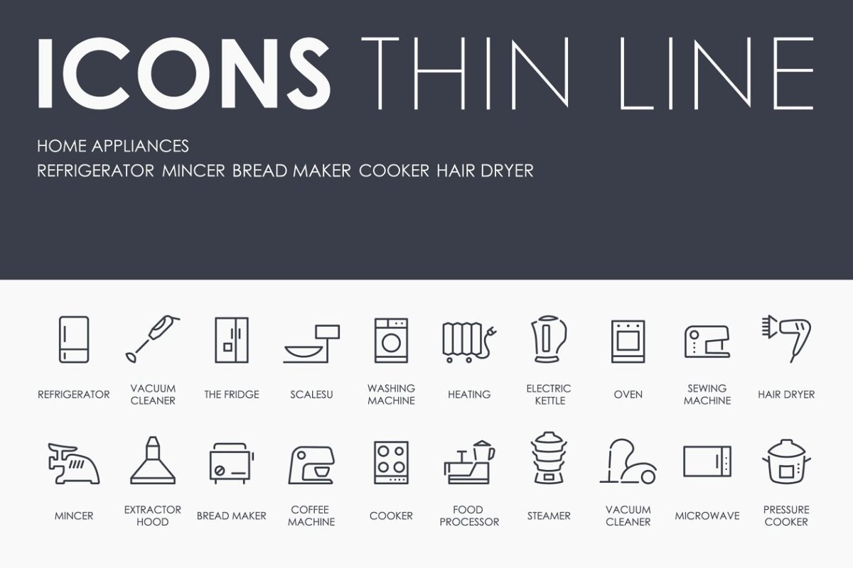 家电矢量图标大全 Home appliances thinline icons