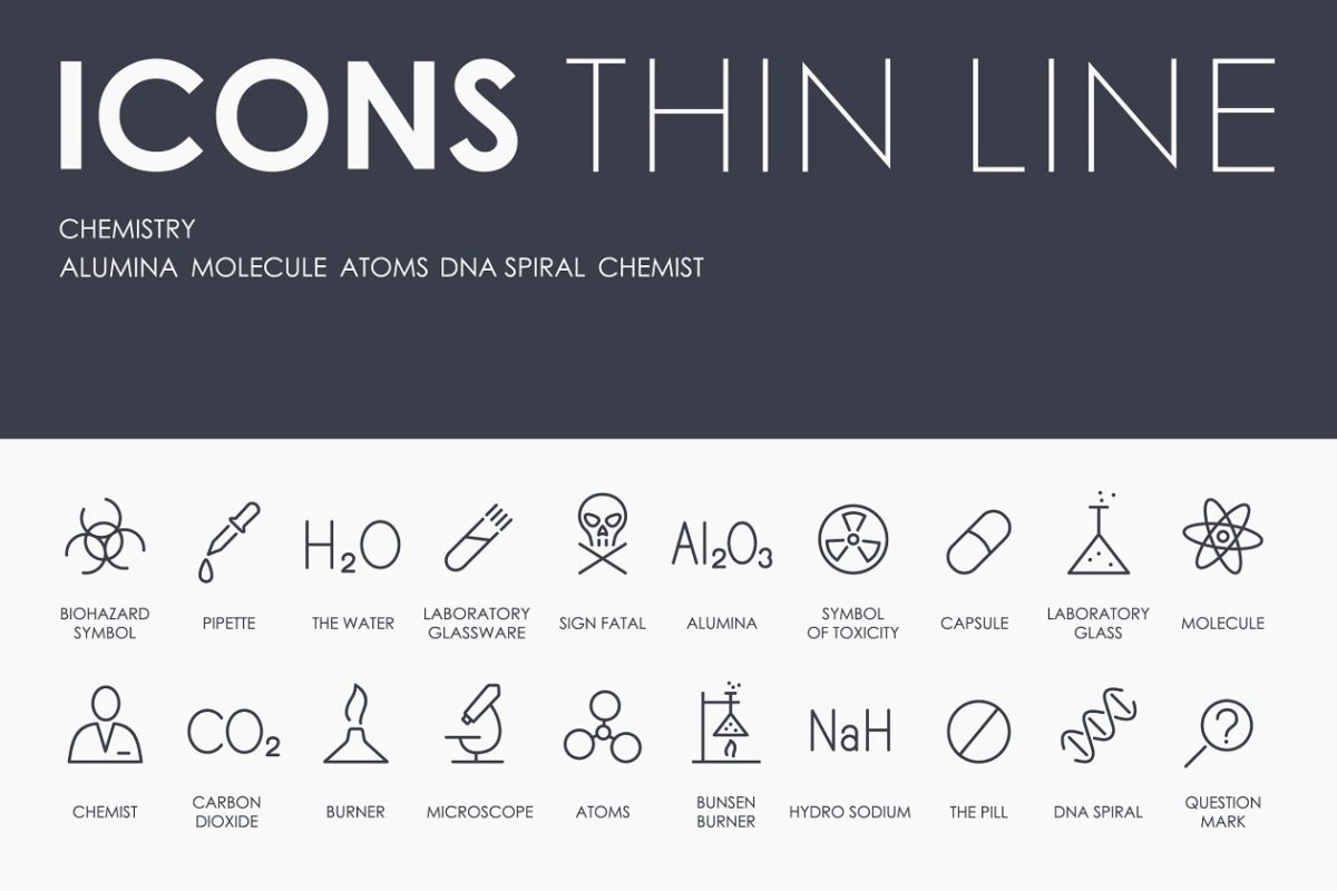 化学元素实验图标大全 Chemistry thinline icons