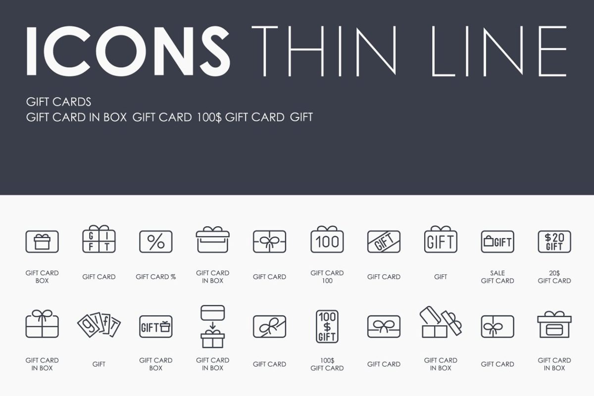 礼物卡片矢量图标素材 Gift cards thinline icons