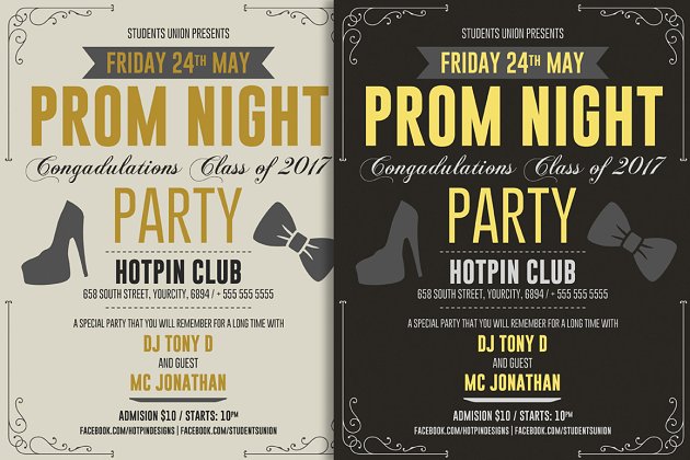 舞会派传单海报模板 Prom Party Flyer Template