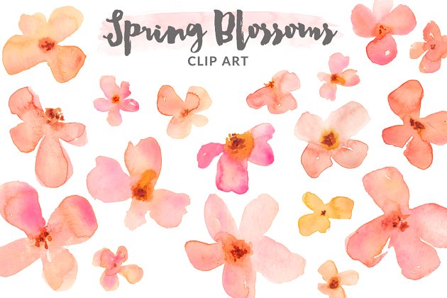水彩春天剪贴画 Watercolor Clipart – Spring Blossoms