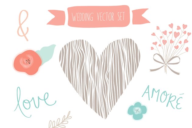 婚礼元素图形插画 Wedding Collection Vector
