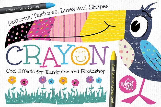 蜡笔纹理和设计元素 Crayon Textures and Design Elements