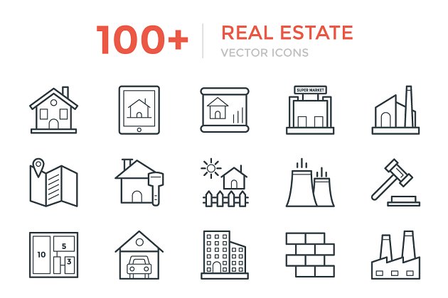 100+房地产资产矢量图标 100+ Real Estate Vector Icons