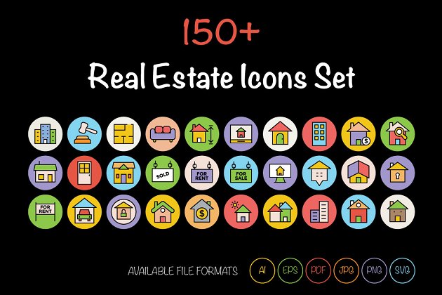 150+房地产图标 150+ Real Estate Icons Set