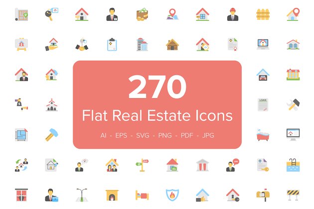 房产资产图标下载 270 Flat Real Estate Icons