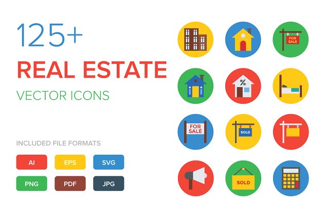 125+房地产矢量图标 125+ Real Estate Vector Icons