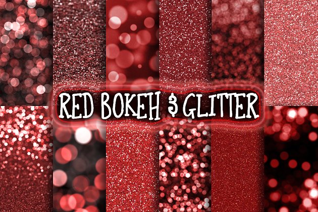 红色散景金箔背景纹理 Red Bokeh & Glitter Backgrounds