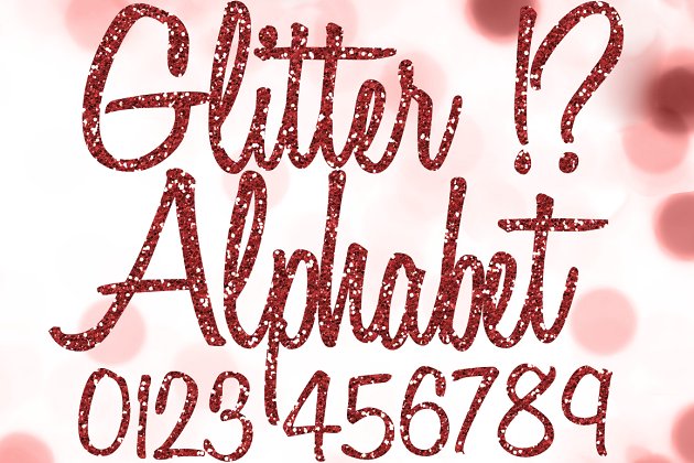 红色闪光烫金字母剪贴画 Red Glitter Alphabet Clipart Cursive