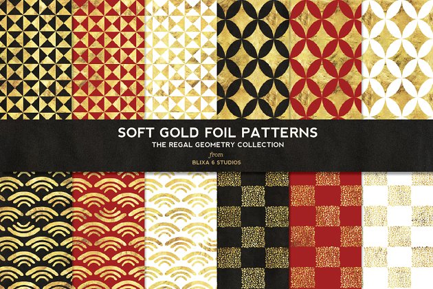 金箔几何图案背景纹理 Regal Geometric Gold Foil Patterns