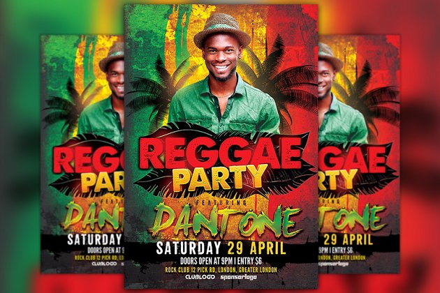 热带风格派对海报设计模板 Reggae Party Flyer Template