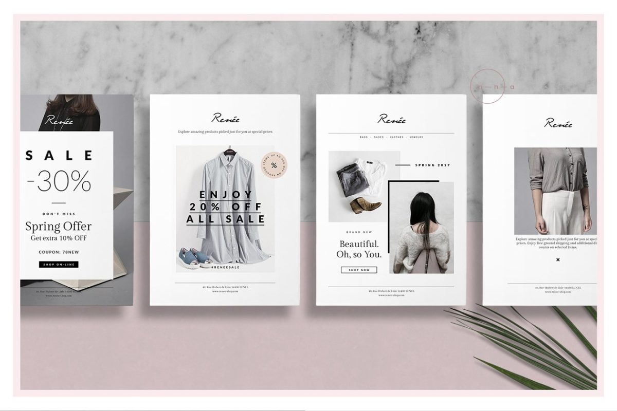 4个时尚的明信片式的海报传单模板 4 Fashion Postcard Flyers • Renée