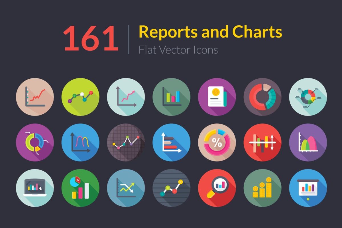 大数据报表图标素材 161 Reports and Charts Flat Icons