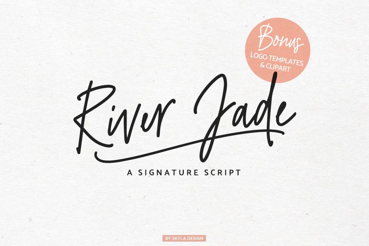 手写签名设计字体 River Jade, Signature Font & Logos