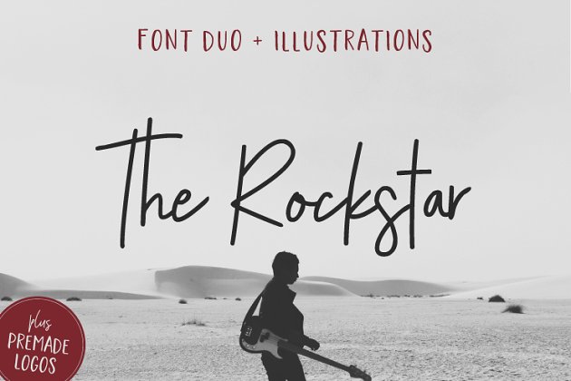 大气的手写英文字体 The Rockstar Font Duo (+Extras)