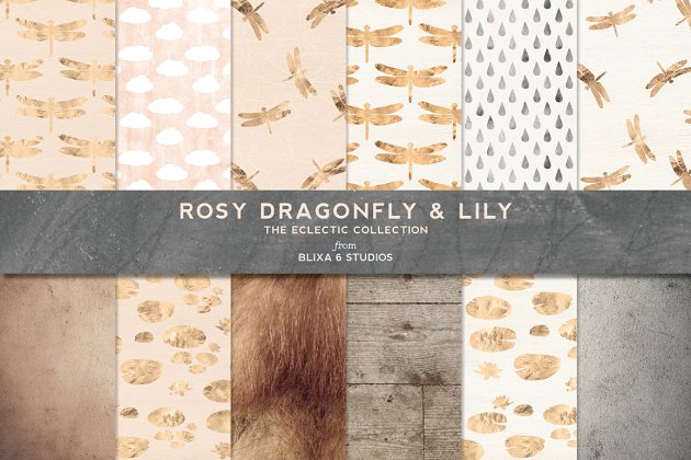 金色蜻蜓图案纹理 Golden Dragonfly Patterns & Textures