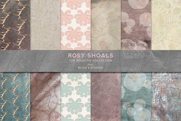 玫瑰金水彩背景纹理 Rosy Shoals: Gold and Watercolors