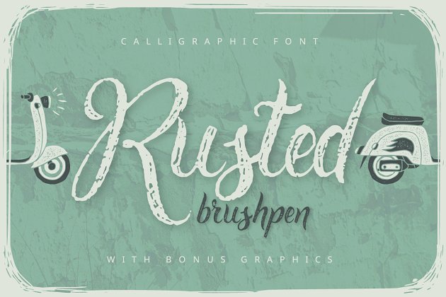 生锈的手写字体特征 Rusted brushpen font + illustration