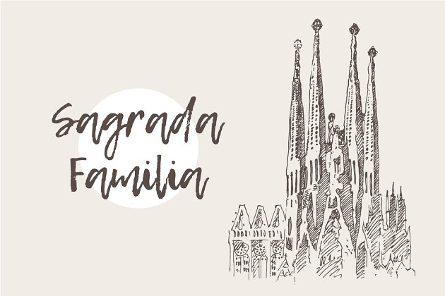 巴塞罗那圣家族教堂素描手绘素材 The Sagrada Familia, Barcelona