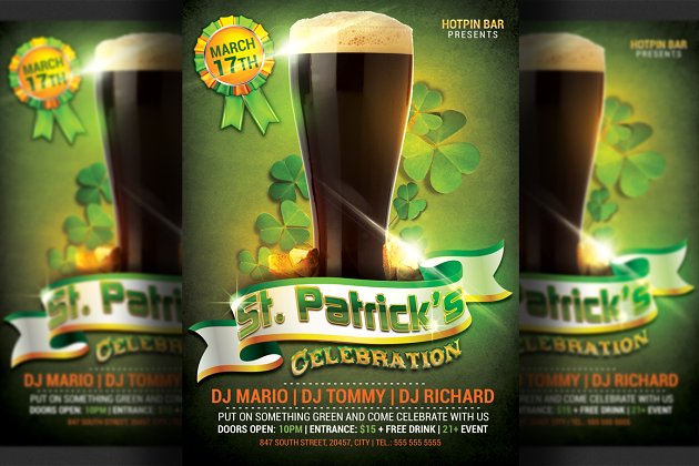圣帕特里克斯绿色海报设计模板 St Patricks Party Flyer Template