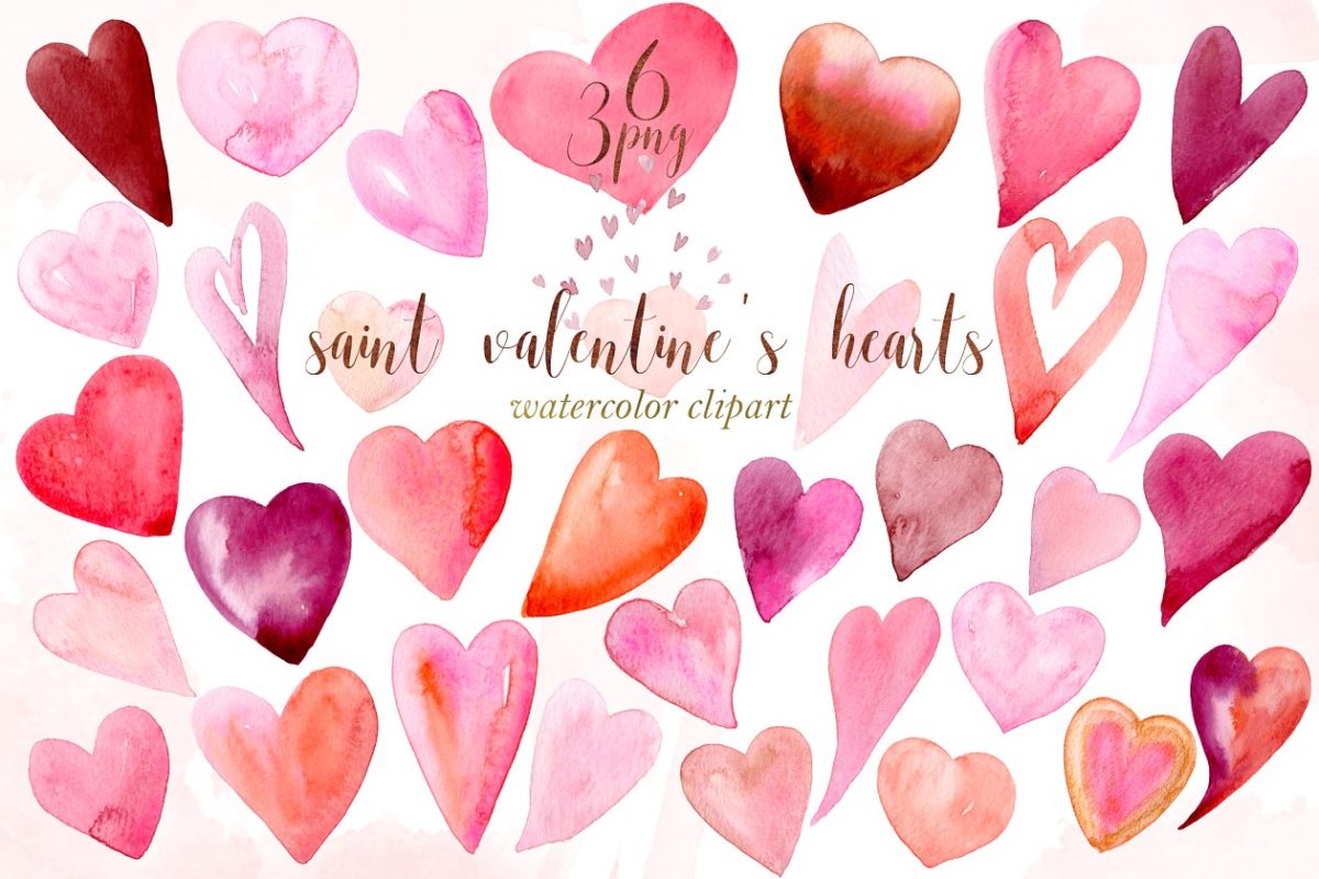 圣瓦伦丁的心水彩画 Saint valentin’s hearts watercolor