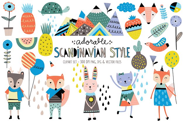 可爱的卡通动物插画 Cute Scandinavian Animals & Designs