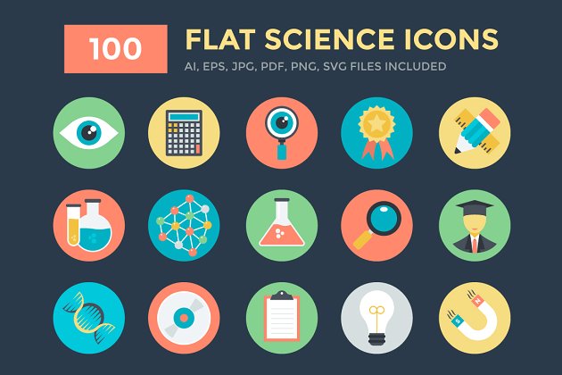 科学科技图标素材 100 Flat Science Icons