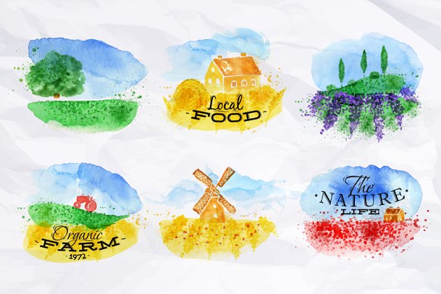 象征性的水彩田地logo Symbolic Watercolor Fields