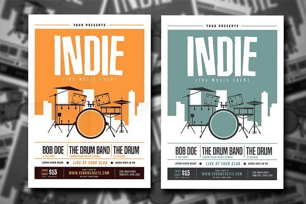 摇滚音乐海报制作模板 Indie Drum Flyer