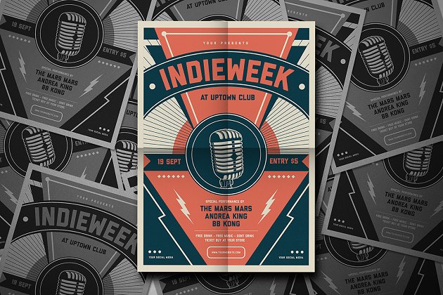 复古音乐海报背景模板 Indie Week Flyer