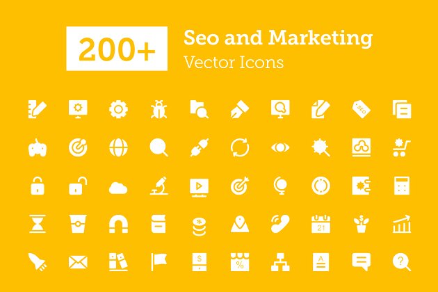 200+搜索引擎优化和营销矢量图标 200+ Seo and Marketing Vector Icons