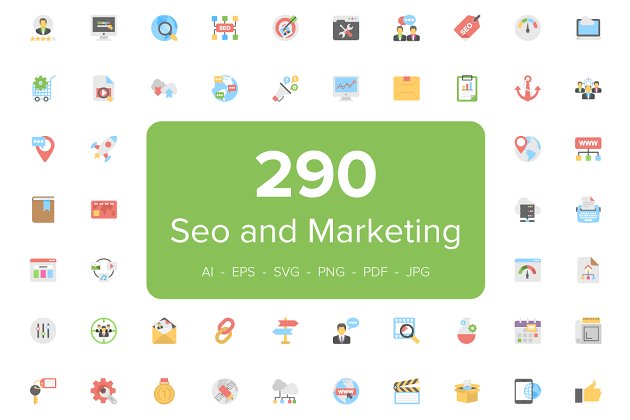 扁平化SEO市场营销图标 290 Flat Seo and Marketing Icons