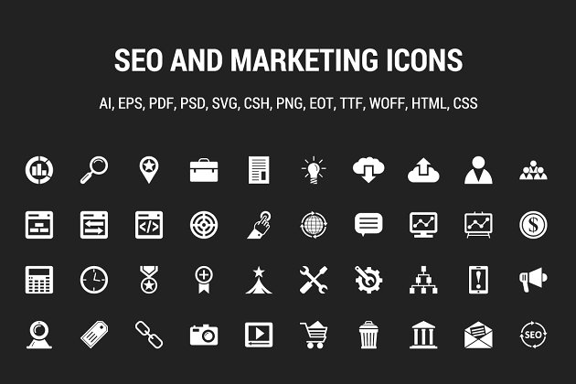 100个SEO和市场图标 100 Seo and Marketing Vector Icons