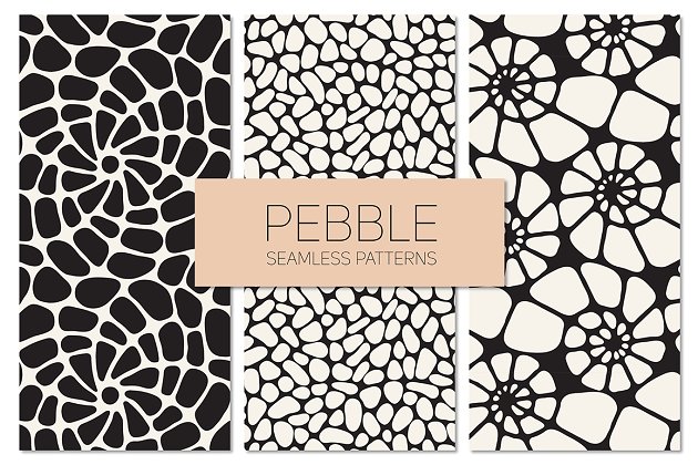 天然图案背景纹理 Pebble. Seamless Patterns Set